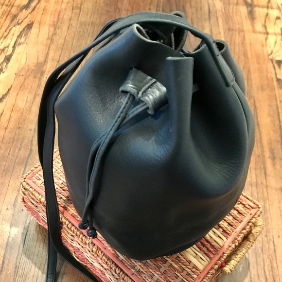 BAGGU Handbags - BAGGU Leather Drawstring Bucket Crossbody Bag